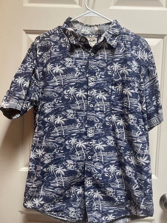 Coastal Other - Men's Navy Palm-Print with Short-Sleeve Button-Down Shirt